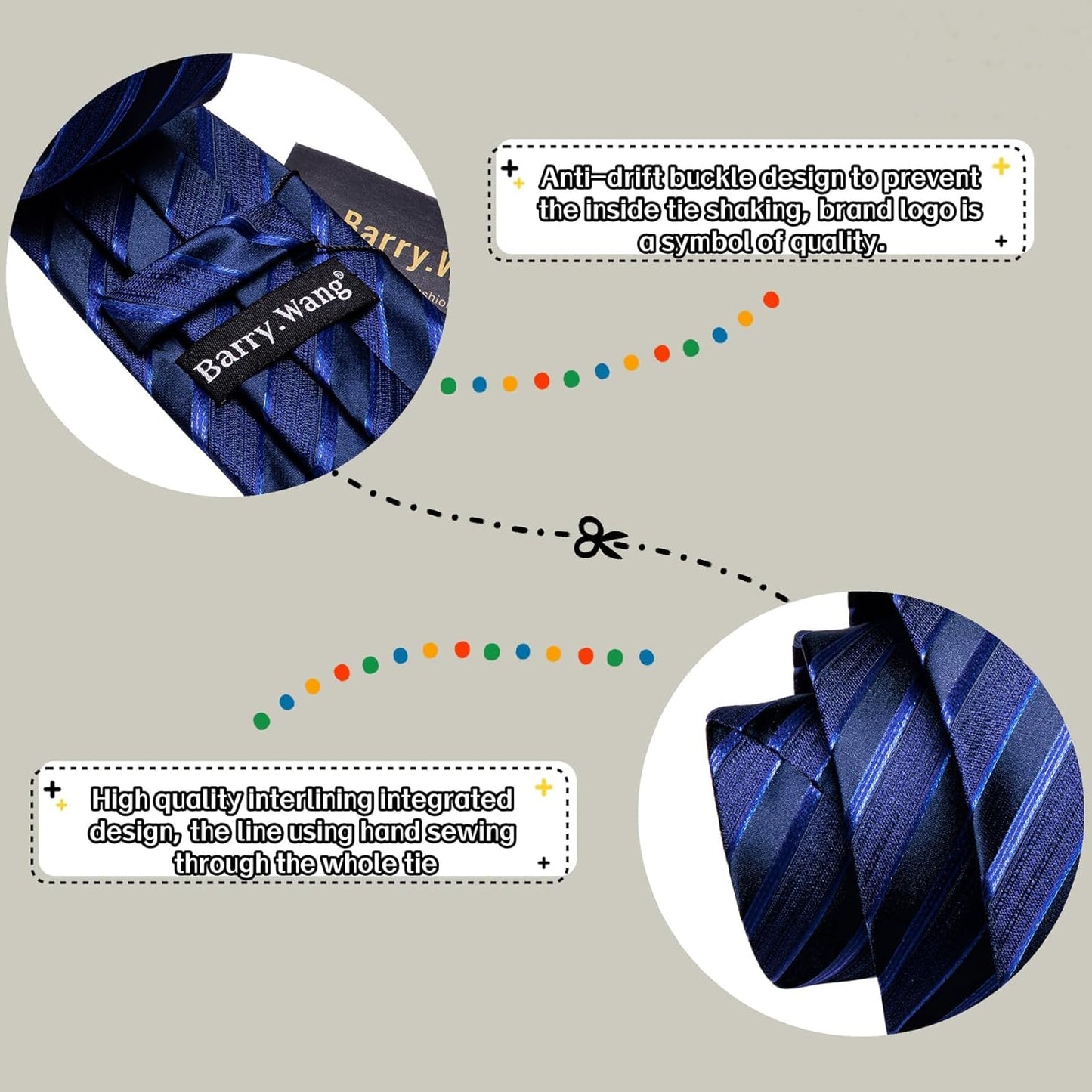 Barry.Wang Designer Classic Ties for Men Set Formal Pocket Square Cufflink Check Plaid