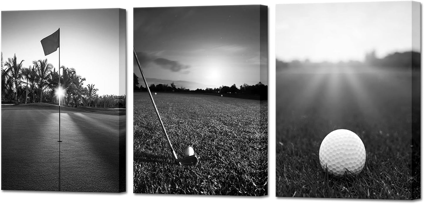 Artmyharbor Golf Canvas Wall Art for Living Room Decor Black White Golf Course Sport Picture Golfing Office Wall Decor