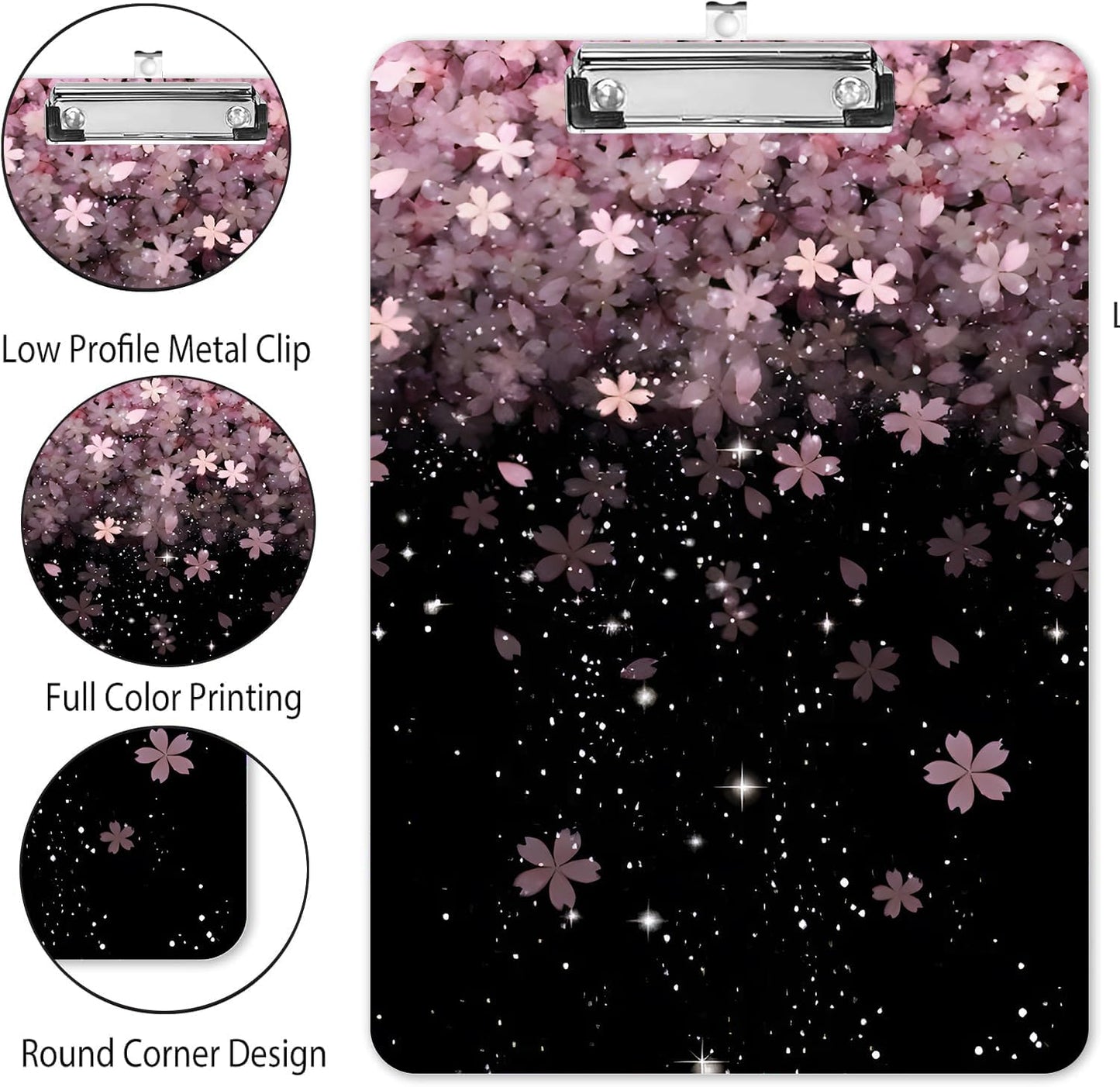 Fashion A4 Clipboard, Standard Letter Size 9" x 12.5", Decorative Wooden Clipboard with Low Profile Metal Clip for Office, School, Teachers, and Students, Cherry Blossoms