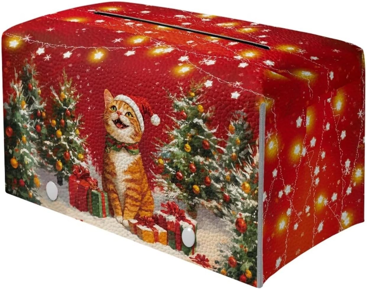 Leather Tissue Box Cover Cute Cat Tissue Box Holder Rectangle Christmas Tissue Box Home Decor for Bathroom Dingning Room Accessories Red
