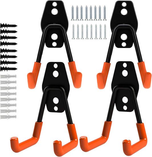 GXF Steel Garage Storage Utility Double Hooks, Heavy Duty Hangers Wall Mount Holder J Hook Garage Organizer for Power Tools, Bikes, Ladders, Ropes, Hoses, Bulk Items Storage