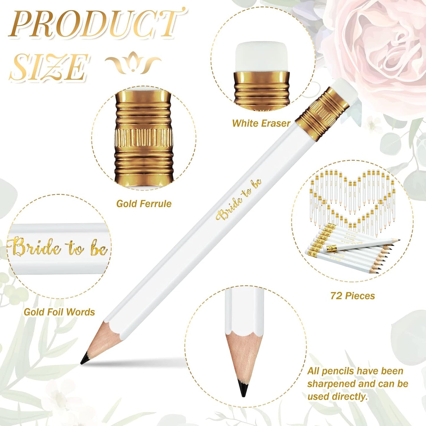 Chinco 72 Pieces Bridal Shower Game Pencils Wedding Pencils Pre Sharpened Mini Short 4 Inch Game Bridal for Wedding Shower Favors Presents Gifts Golf Classroom School(Classic)