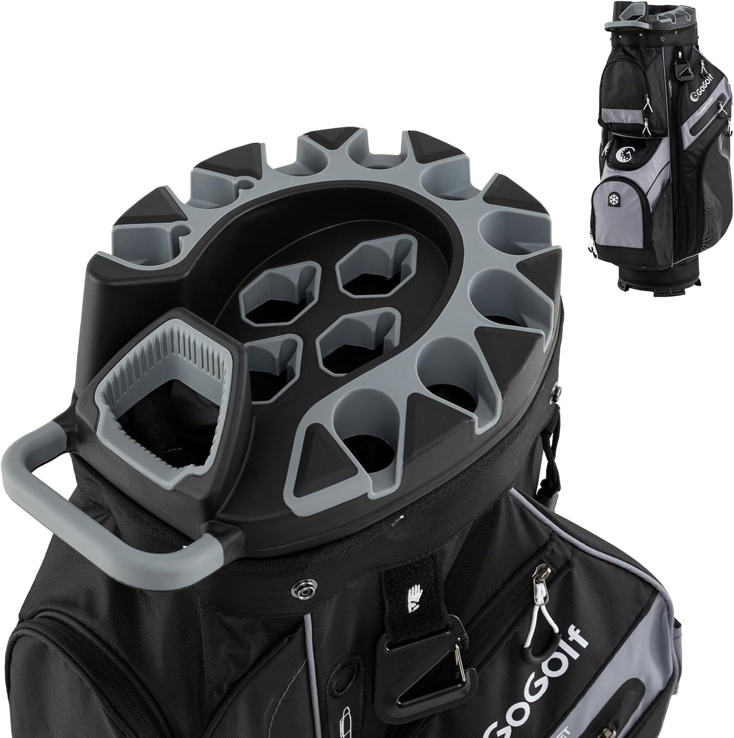 Tangkula Golf Cart Bag with 14-Way Full Length Dividers, 6 Molded Lock Top Golf Club Bag with 11 Pockets, Cooler Bag, Padded Strap, Handles, Umbrella Holder & Rain Hood