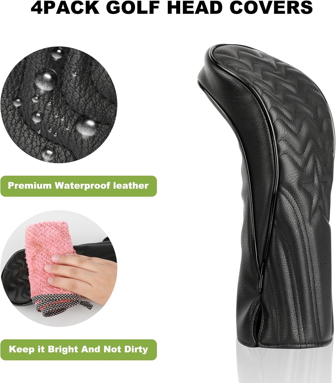 4pcs or 1pc Golf Club Head Covers for Woods, Driver, Fairway, Hybrid – Premium PU Leather with Interchangeable Tags & Magnetic Blade and Mallet Putter Covers