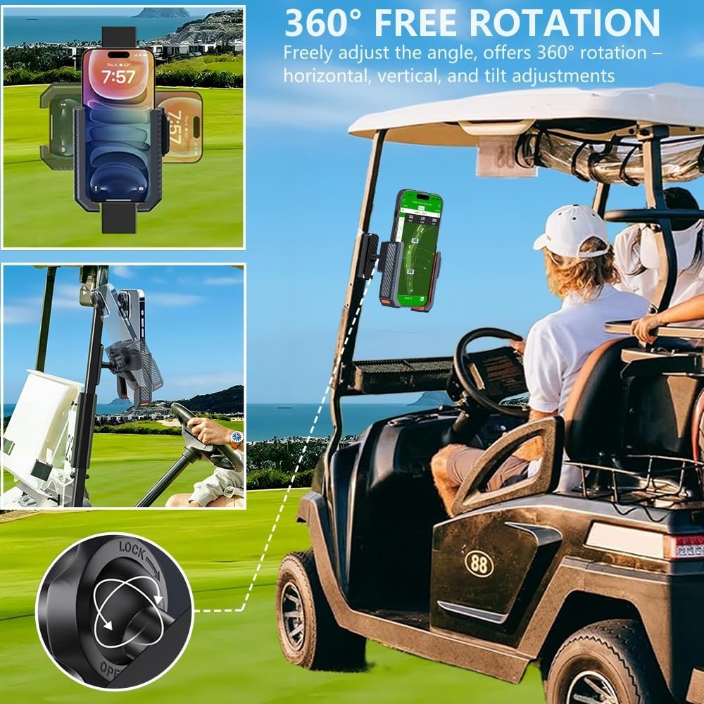 Magnetic Golf Cart Phone Holder: Powerful N52 Magnet Base, Tool-Free Install & 360° Rotatable, Universal Fits EZGO/ Club Car/ Yamaha - Must-Have Golf Accessories for iPhone, Samsung & All Smartphones