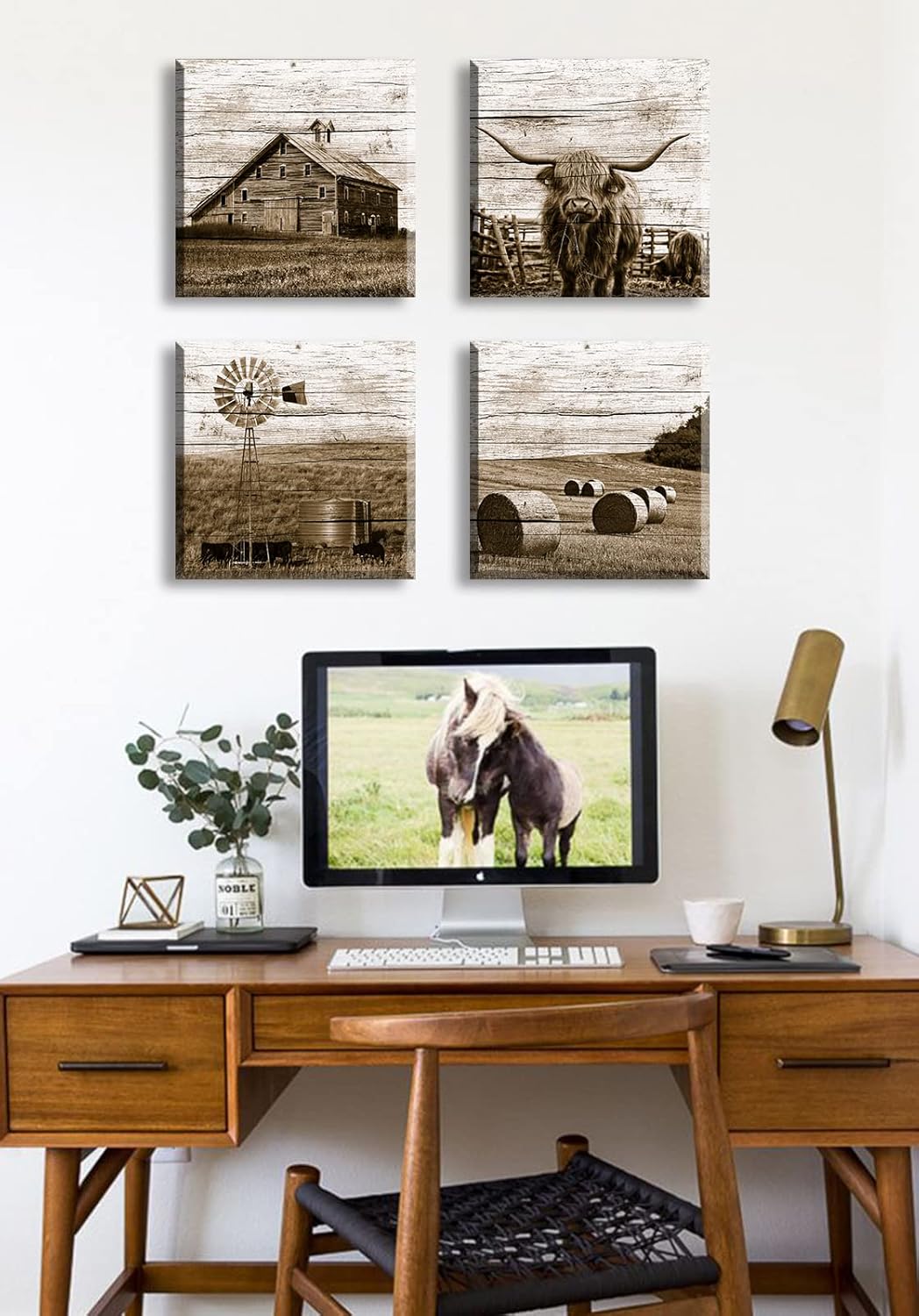 DJSYLIFE Western Decor Farmhouse Wall Decor Highland Cow Wall Art Rustic Painting Poster for Men's Bedroom Office Canvas Printed Poster Home Decoration Artwork 12" Wx12 Hx4