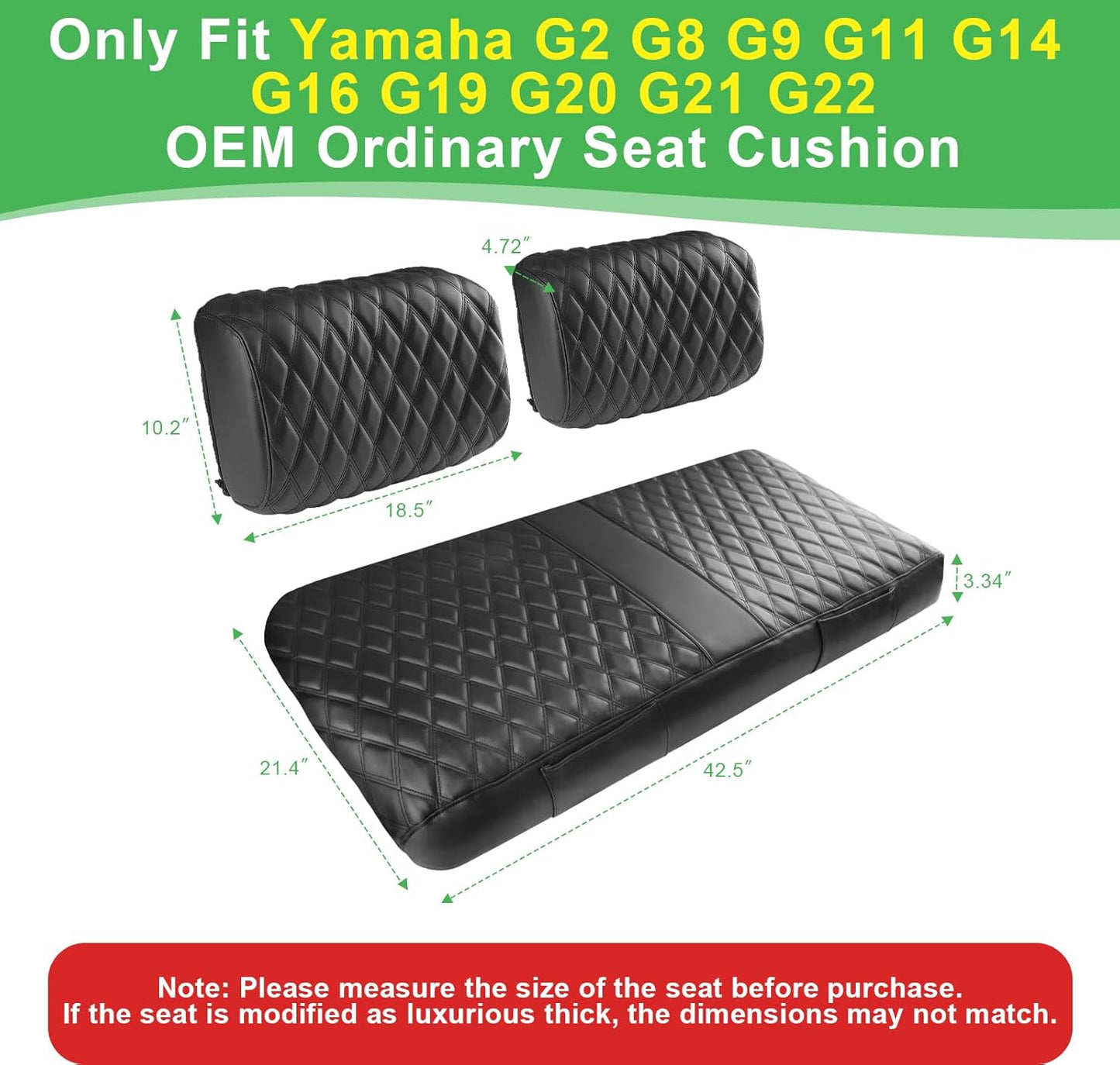 Yamaha G2 G8 G9 G11 G14 G16 G19 G20 G21 G22 Seat Cover, Golf Cart Front Seat Cover OEM Ordinary Seat Cushion, Thick Vinyl Leather Comfortable/Breathable, No Need Detaching Armrests