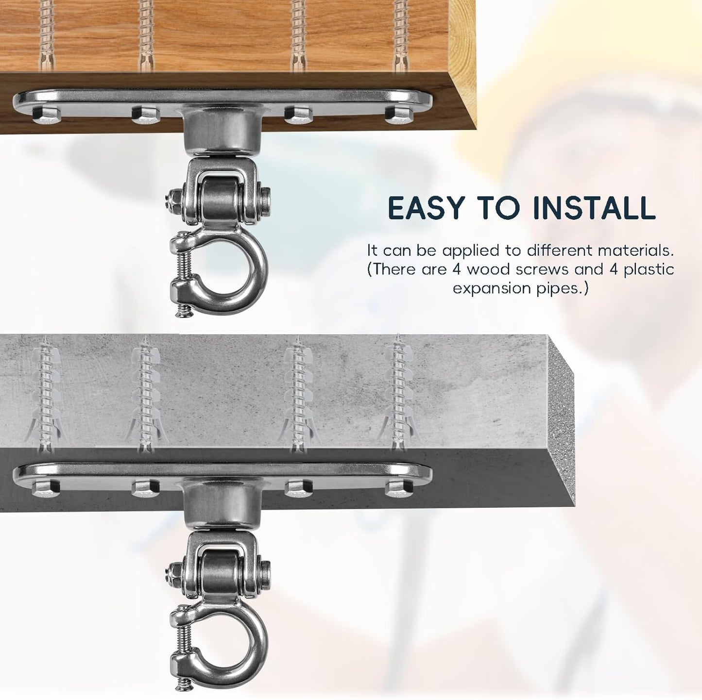 Heavy Duty Stainless Swing Hanger with Smooth Bearings 180°+360°Swing Hardware, 1500 lb Capacity Playground Yoga Hammock Chair Sandbag Porch Swing Bag