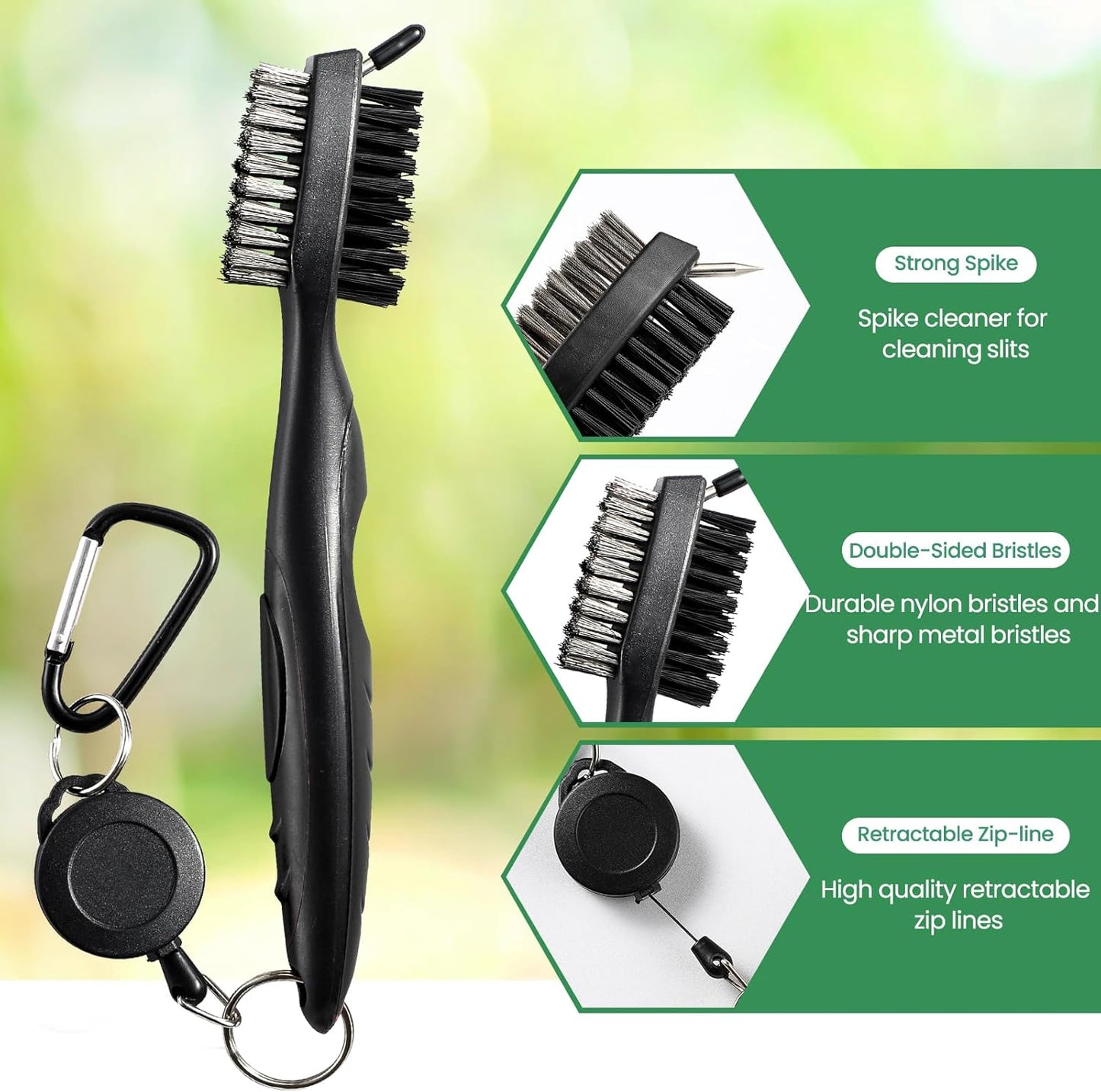 3 Pack Golf Club Brush and Club Groove Cleaner with Retractable Zip-line and Aluminum Carabiner Cleaning Tools , Golf Accessories, Golf Gifts for Men , Golf Ball Cleaner, Easily Attaches to Golf Bag