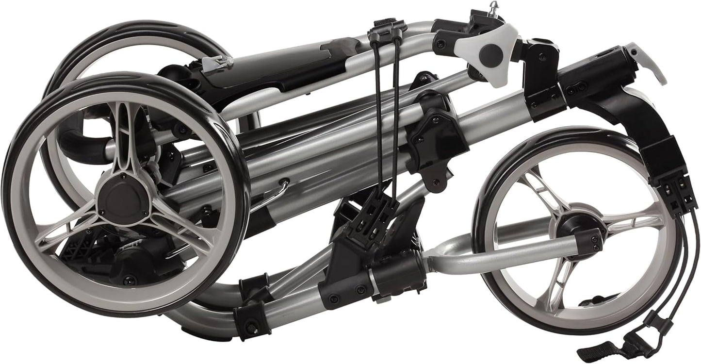 Golf Push Cart 3 Wheel with Foot Brake – 1-Second Fold/Unfold, Adjustable Handle, Umbrella Holder, Beverage Compartment & Storage | Lightweight Aircraft-Grade Aluminum Frame