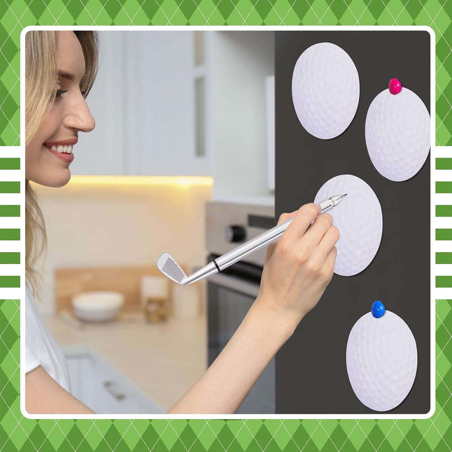 Estune 12 Pcs Ballpoint Pens and 12 Pads Sticky Notes Cool Party Favors Mini Decorative Pens Funny Sports Club Props Black Gel Ink for Office Coworkers (Golf Style, Silver, Black)