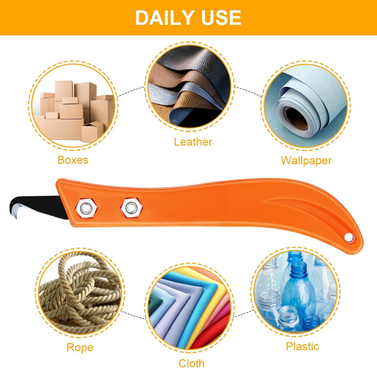 10pcs Club Hook Blade Knife with Handle, 3.4 Inch Double-end Golf Grip Removal Tool Kit with Plastic Box, DIY Hook Blades for Regripping Golf Club Mountain Bike Grip Baling Twine Black Orange