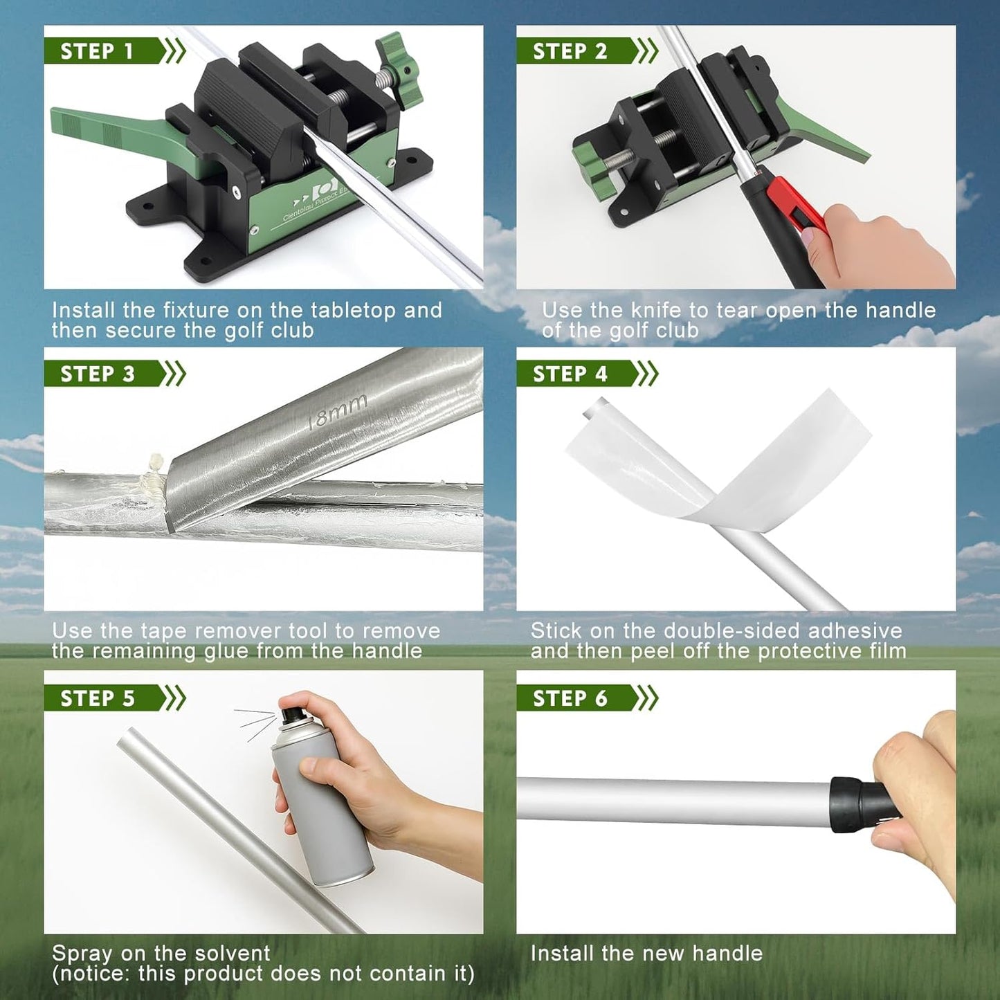 Soulchen Golf Club Vise Clamp Kit Golf Regripping Kit with Quick Release Vise Clamp Tapes Strips Tape Remover and 13 Pcs Double Sided Tapes for Home Travel Removal Tool, Solvent Not Included