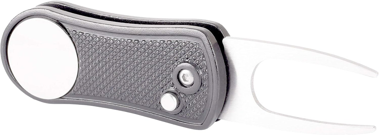 Mile High Life Golf Divot Repair Tool, All Metal Foldable Divot Tool with Pop-up Button & Magnetic Ball Marker
