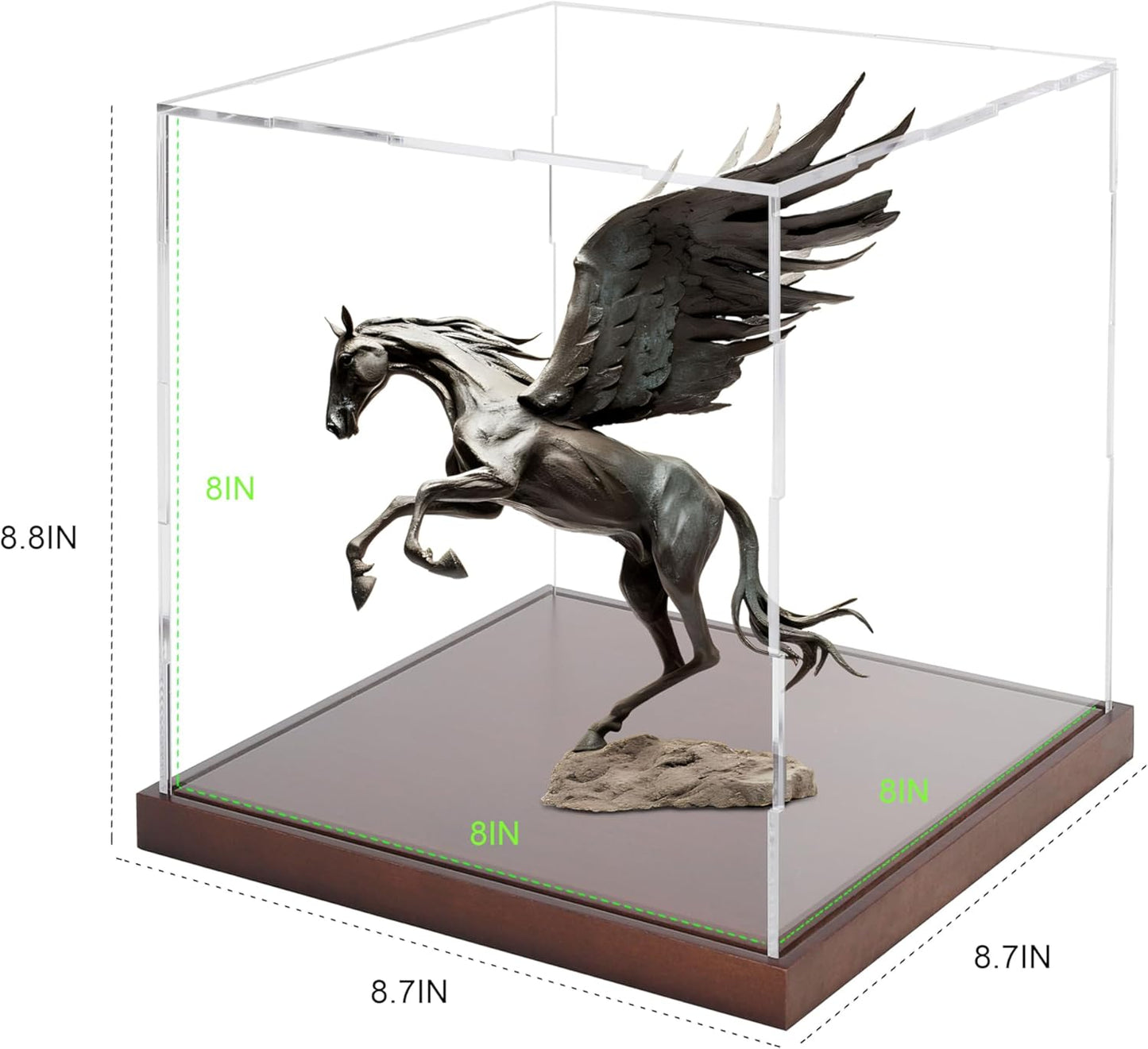 Clear Acrylic Display Box Collectibles Display Case Organizing Toys Case Storage Box with Solid Built-in Wooden Base(7.9x7.9x7.9 inch; 20x20x20 cm)