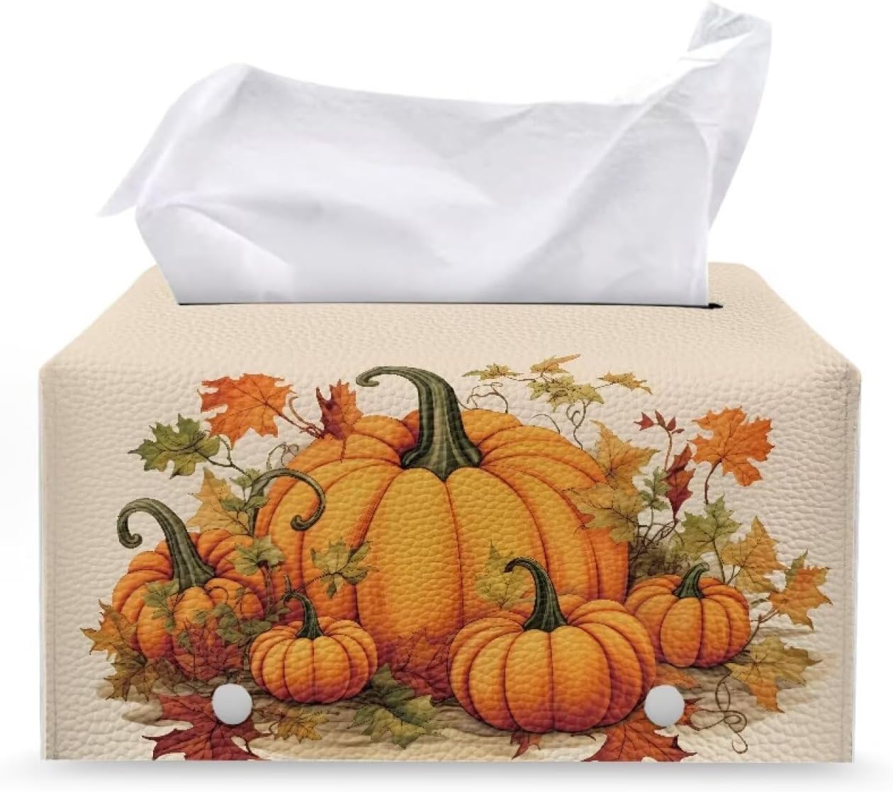 Fall Tissue Box Cover Rectangle with Storage Pumpkin Cute Design Tissue Box Covers Cube Tissue Box Holder for Car Bathroom Decoration Accessory Soft PU Leather