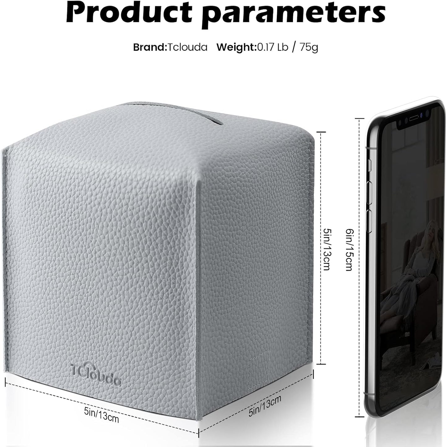 Tissue Box Cover, Tclouda, Modern PU Leather Square Tissue Box Holder for Creative Decorative, 2 Pack, Ideal for Bathrooms/Office/Car/Nightstand/Outdoor Tent/Dining Table, 5"X5"X5", Double Gray