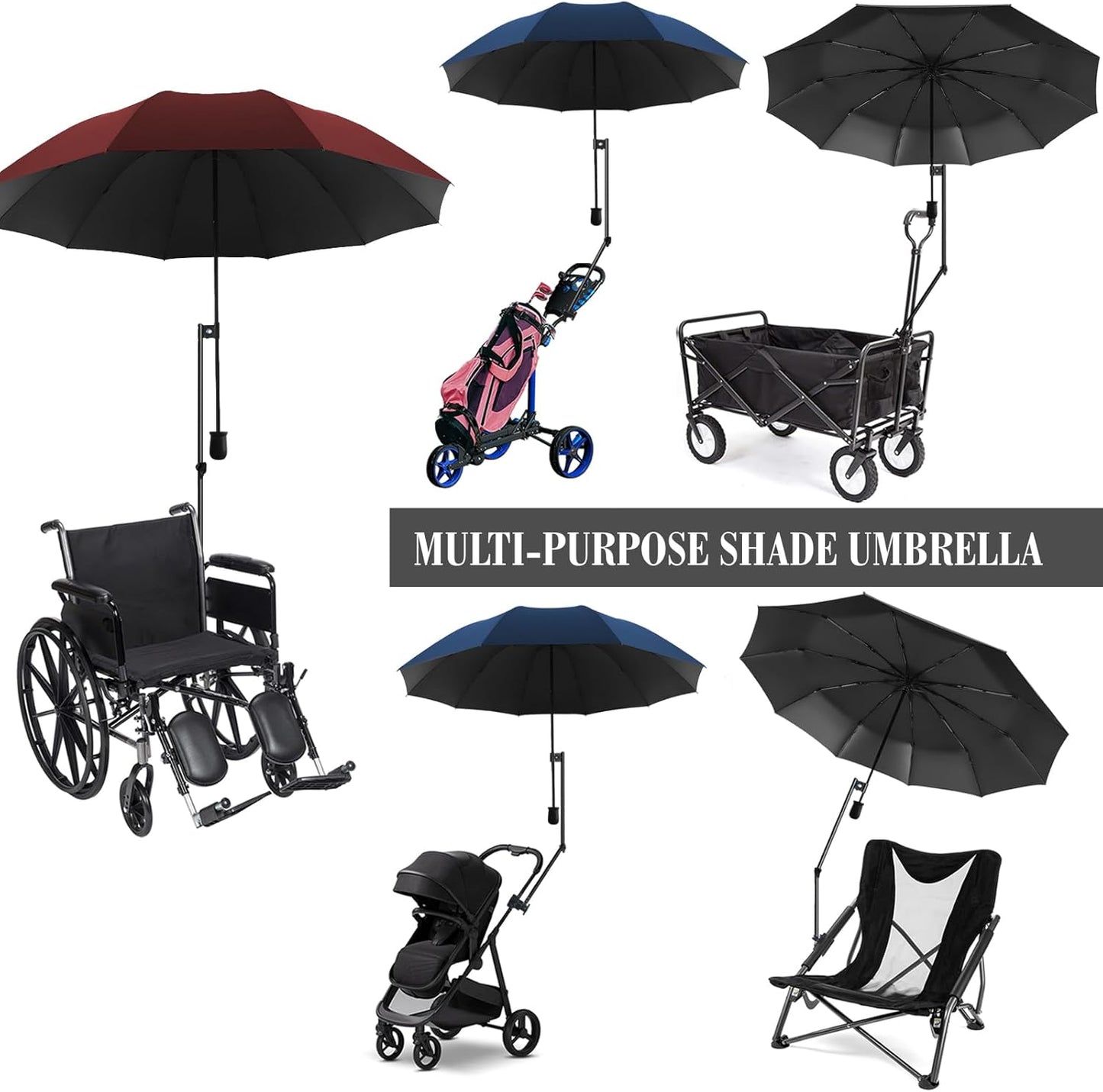 Heavy Duty Umbrella Holder - Adjustable Clamp, Deck Mount, Universal Stand for Mobility, Patio, Stroller, Wheelchair, Beach Chair (Rod only)