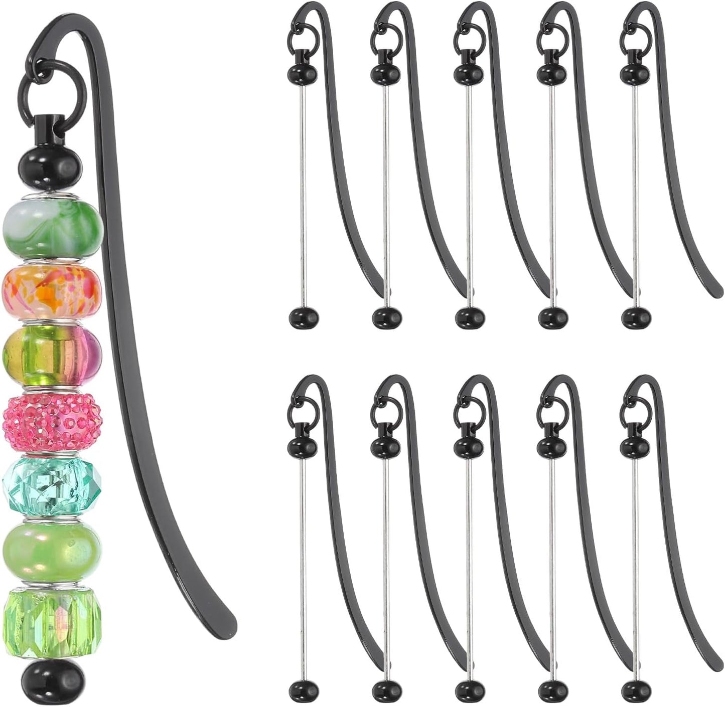 PATIKIL Beadable Bookmarks, 10 Pcs Beaded Bookmark DIY Metal Blank Bar Bulk for Bookmark DIY Making Craft, Beading Pendant Charm, Black