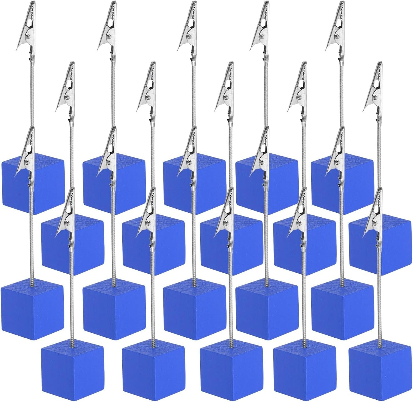 PATIKIL Place Card Holder, 20Pcs Memo Clip Holder Stand with Alligator Clasp Table Number Holders Wooden Base for Pictures Note Card Paper, Blue