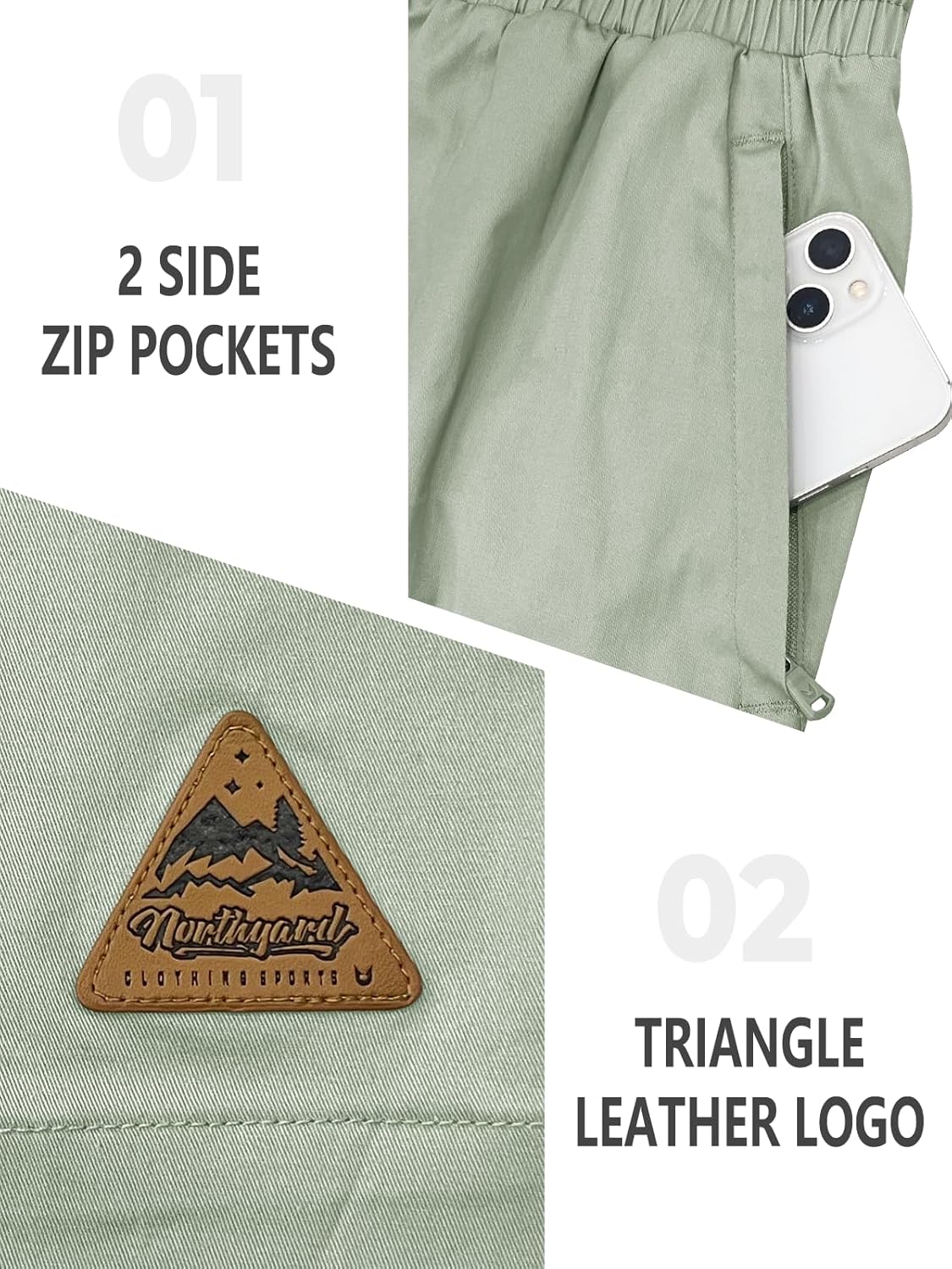 NORTHYARD Mens Casual Shorts-Cotton 9" Golf Hiking Drawstring Elastic Waist Work Shorts with Zipper Pockets