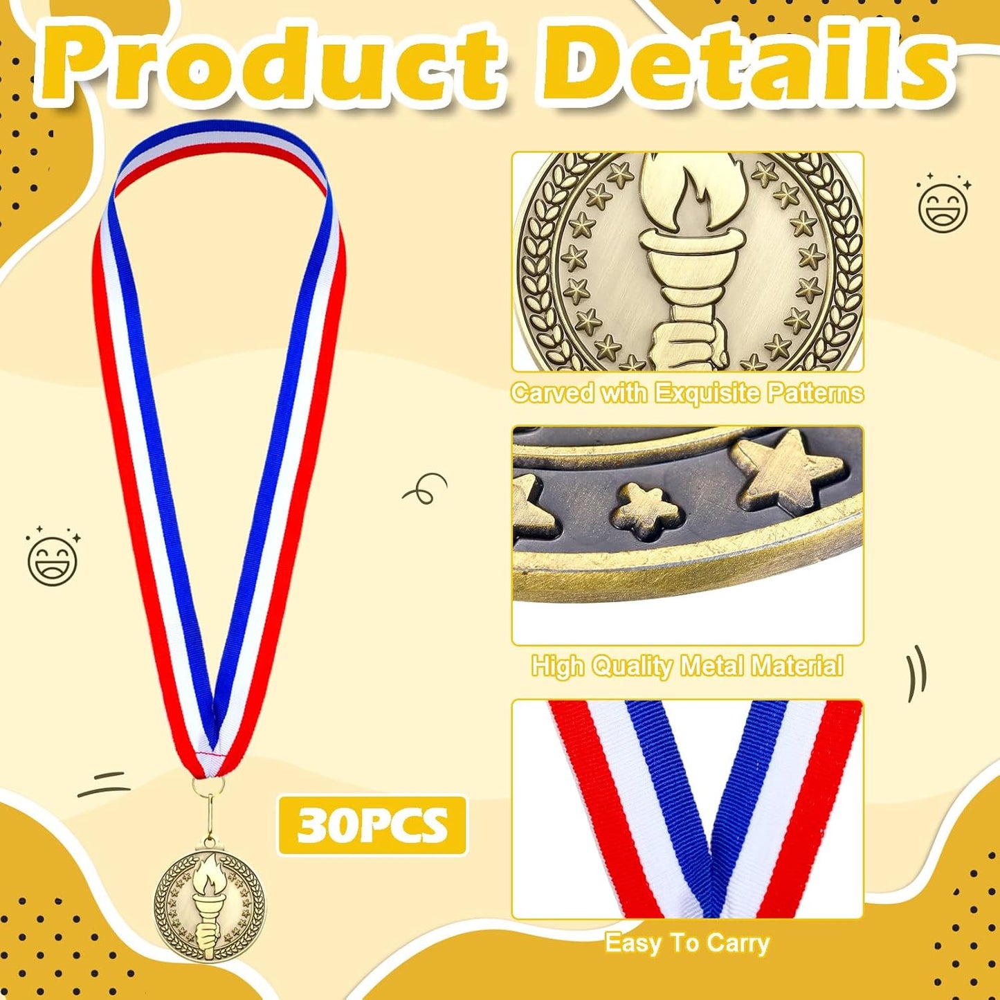 Remuuly 30 Pcs Gold Medals Bulk 2'' Basketball Soccer Baseball Volleyball Football Lacrosse Kickball Cheer Bowling Trophy Medals for Awards for Sports Participation Winner Gift