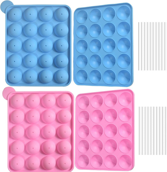 Newk Cake Pops Silicone Molds, 2 Pink and 2 Blue – Non-Stick, Food-Grade Silicone for Baking, Candy, and DIY Treats (Pack of 4)