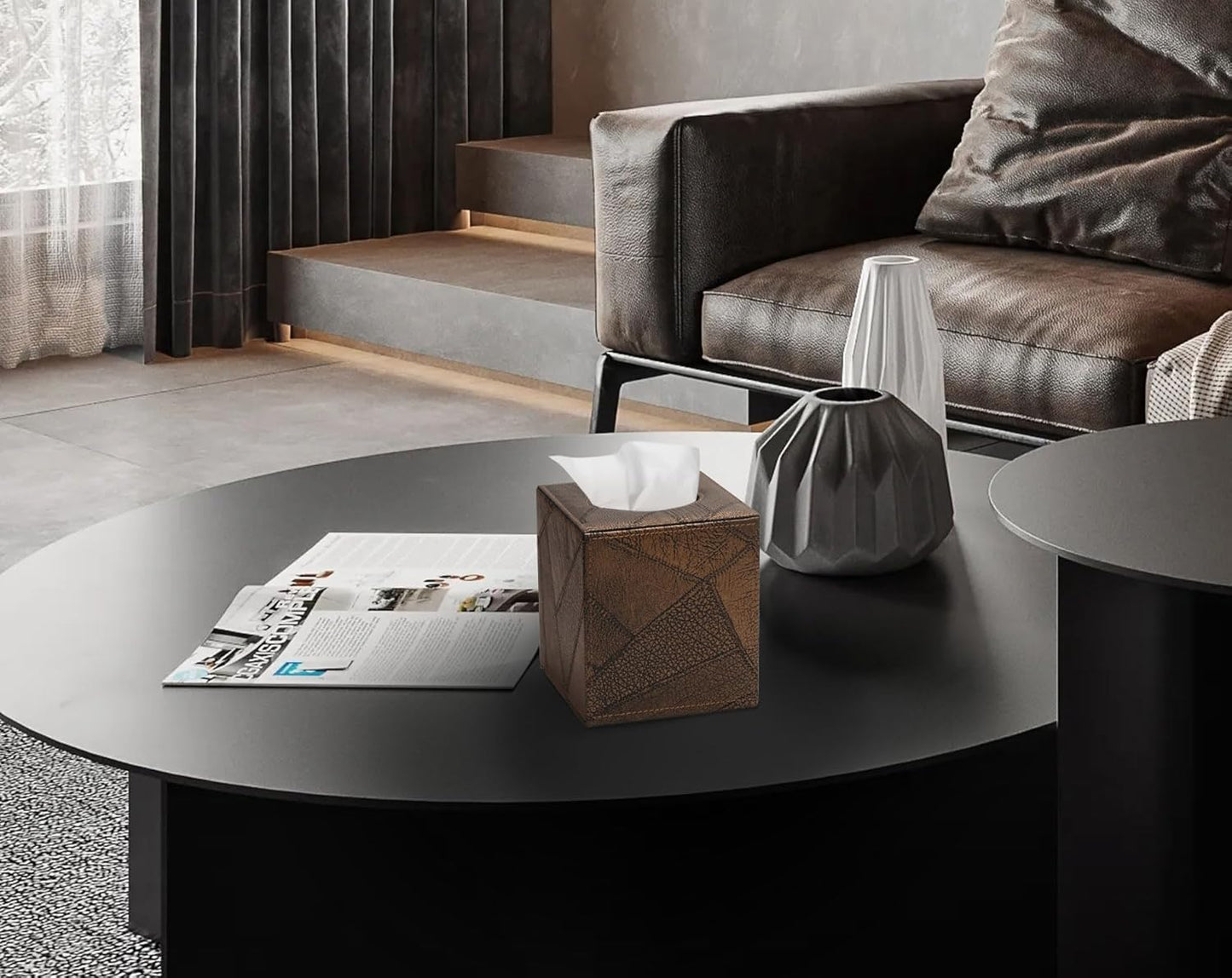 Tissue Box Cover Square Tissue Box Holder for Bathroom (Retro Brown)