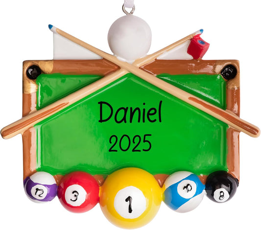 Personalized Billiards Christmas Ornament 2025 | Pool Table Balls Cue Xmas Tree Decor - Unique Keepsake Gift for Billiard Pool Player Snooker Lovers | Custom Name & Year - Free Customization