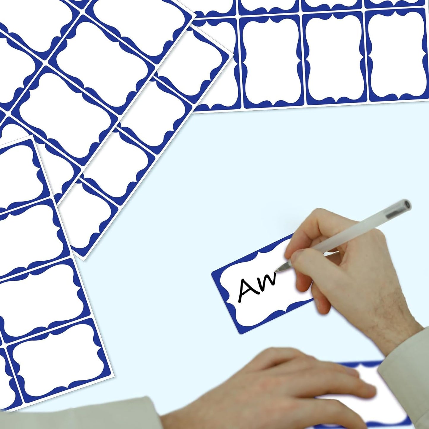 Plain Name Tags Sticker White with Blue Border 3" x 2" Sticky Name Stickers,Nametags 200 Pcs Adhesive Name Tag Labels, Stickers for Clothes,School,Office,Home,Classroom