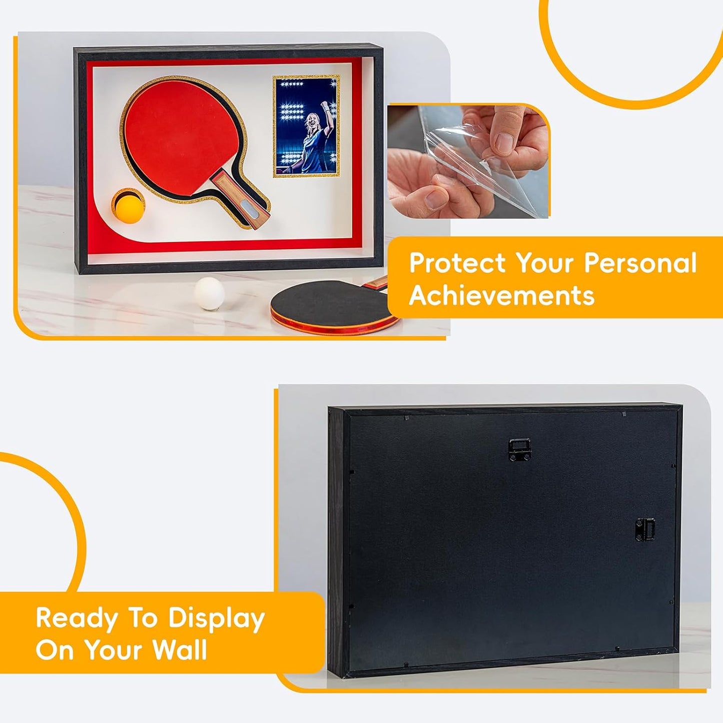 12x17 Black Table Tennis Racket Shadow Box Frame – Ping Pong Paddle Display Case with Photo Slot, Sports Memorabilia Display for Wall Decor & Collectors (Racket & Ball Not Included)