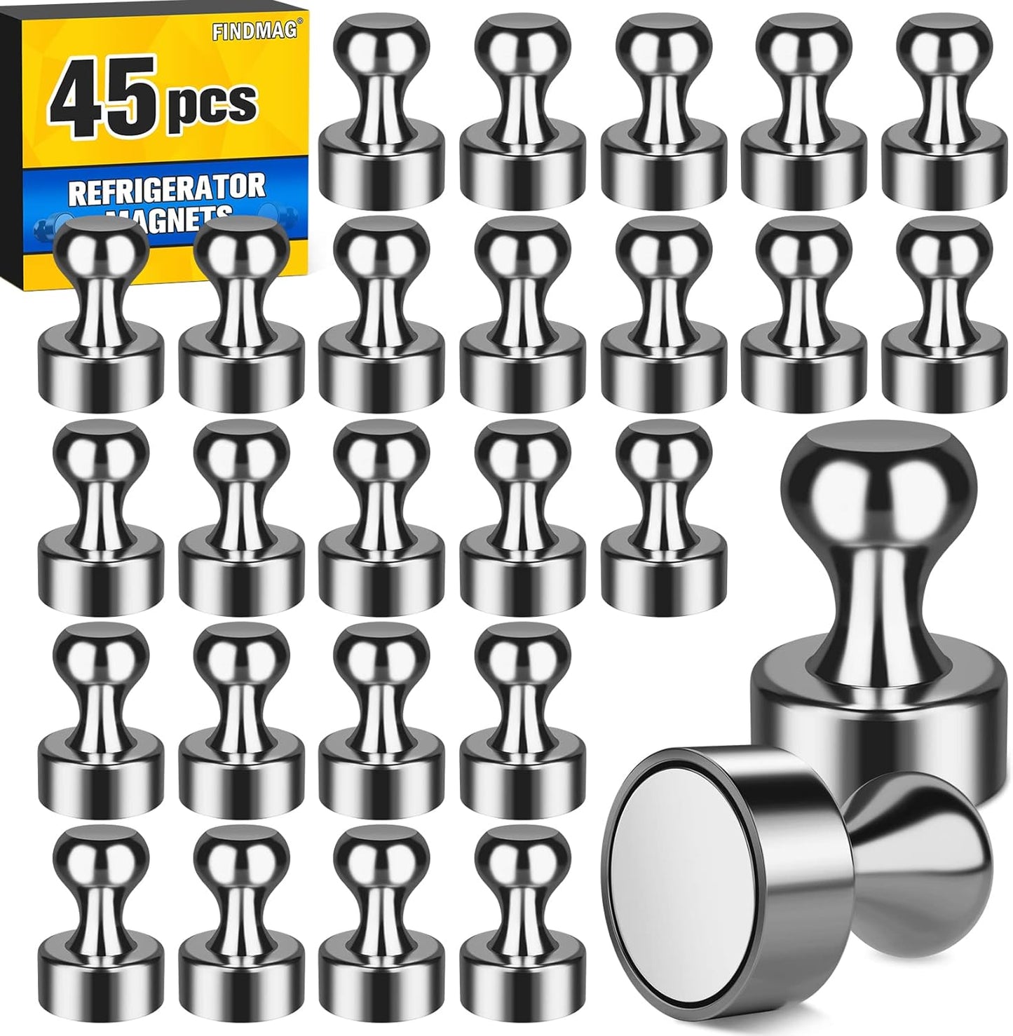 FINDMAG 45 Pack Refrigerator Magnets, Small Magnets for Hanging, Fridge Magnet for Whiteboard, Mini Magnets, Strong Magnet for DIY, Home, Cabin (Black)