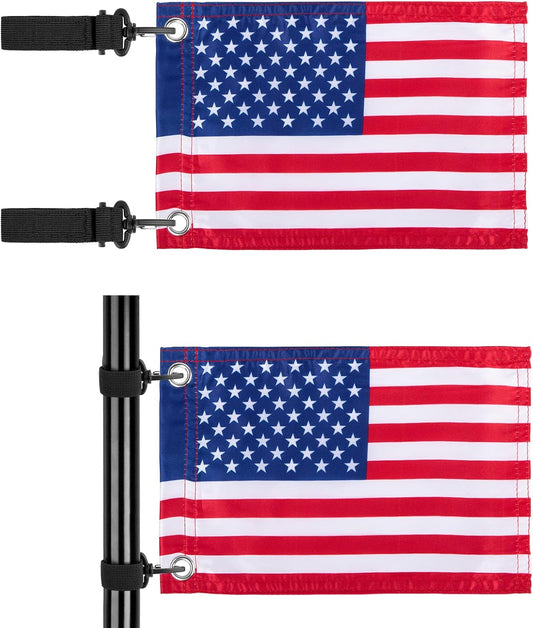 2PCS Golf Cart Flags, Double-Sewn Slik Satin Fabric 6 x 9"Golf Cart Flags, Easy Installation American Flags for Golf Cart, Boat, Bike, American USA Golf Flag with Elastic Strap Bracket