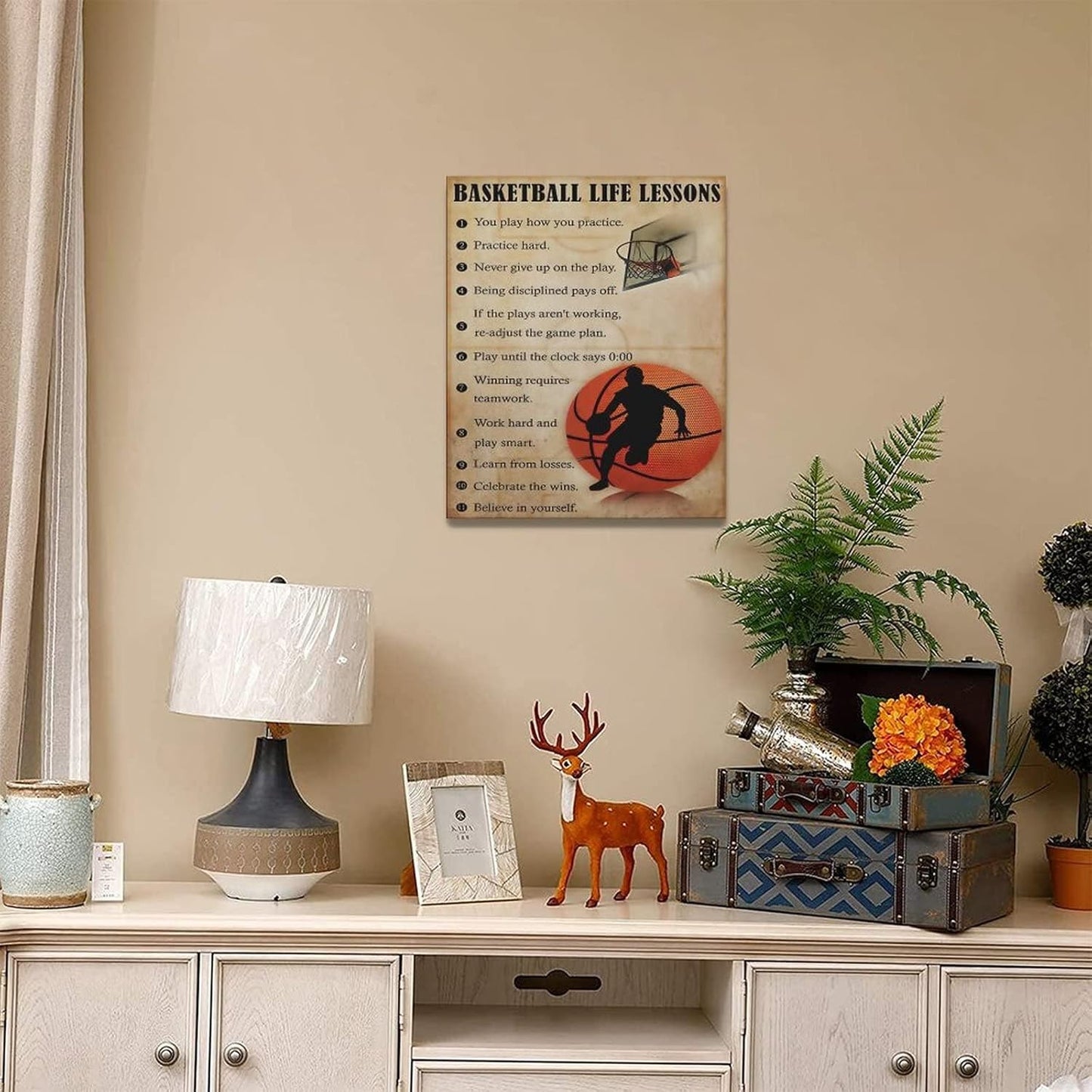 Basketball Life Lessons Wall Art Basketball Pictures Canvas Wall Decor Gifts for Basketball Player Boy Man Motivational Sports Painting Print Artwork Framed for Classroom Boy Room Gym 16"x20"