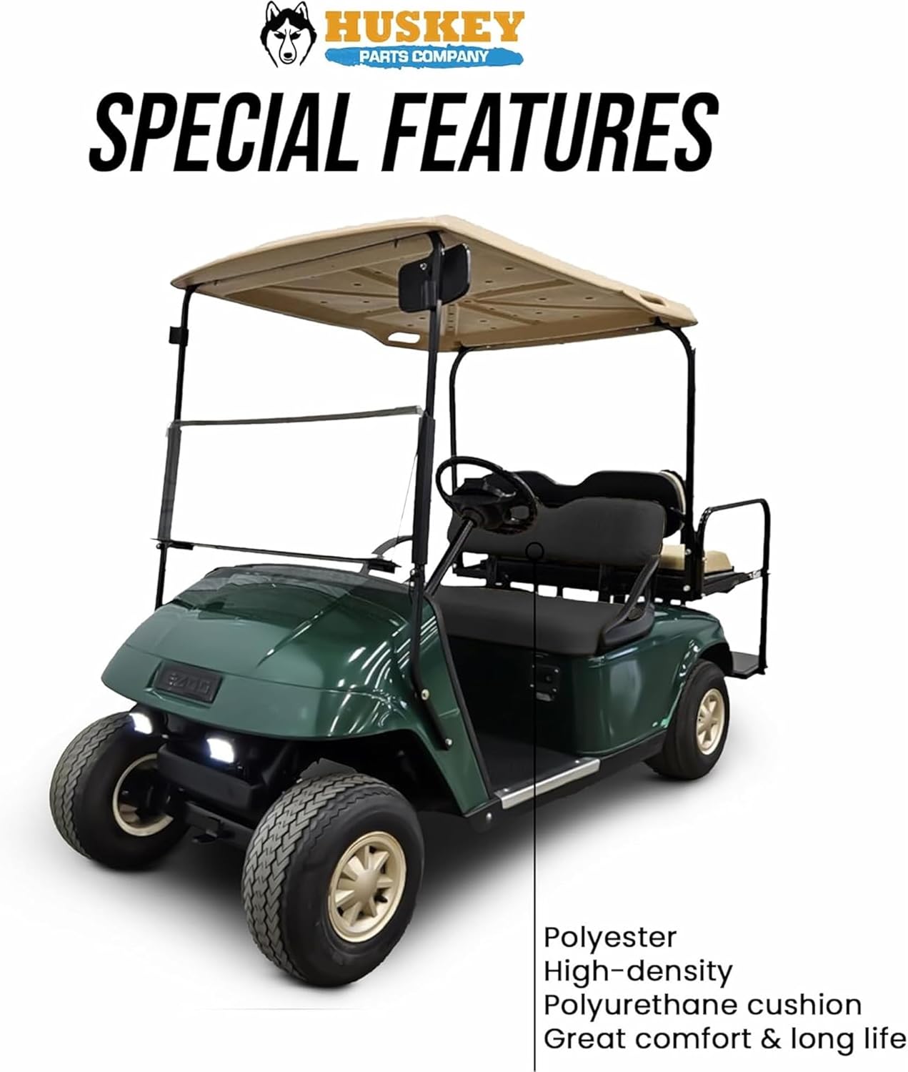 Huskey Parts Company Golf Cart Seat Cushion for Front Seat Lean Back, Black Color for EZGO Medalist, TXT 1994 to 2013, Golf Cart Front Seat Replacement with Mounting Hardware