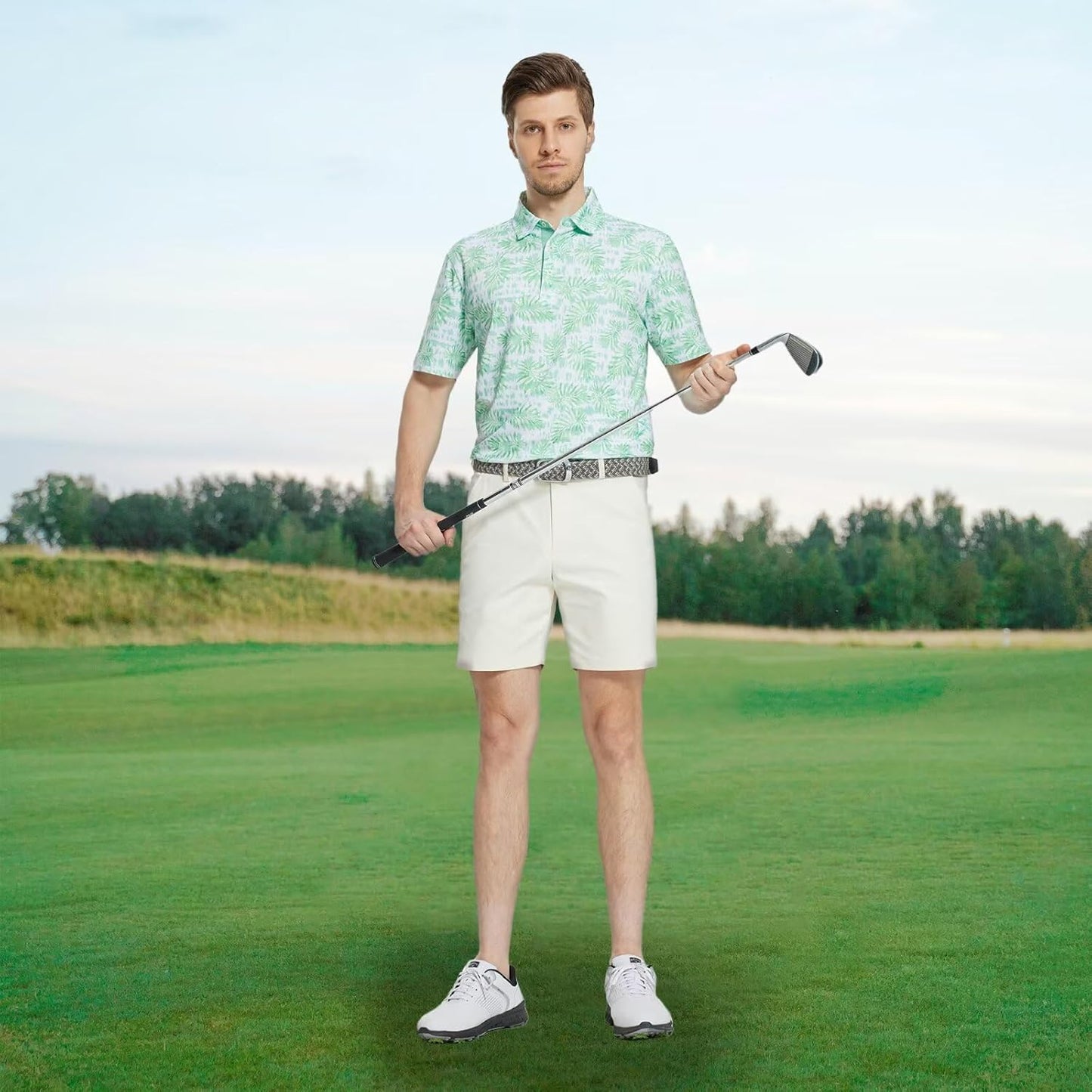 M MAELREG Mens Golf Shirt Short Sleeve Dry Fit Print Moisture Wicking Performance Patterns Collared Polo Shirt