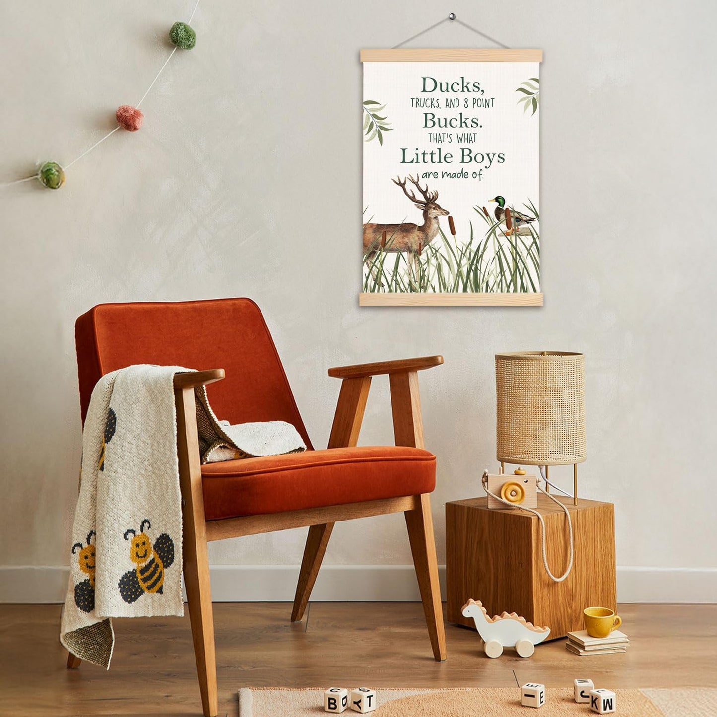 pouep Deer Duck Boy Nursery Wall Art Poster, Forest Nursery Decor, Wild Woods Deer Mallard Duck Canvas Prints Wall Decor for Toddler Kids Boys Bedroom Playroom Classroom, 16x24 Inches