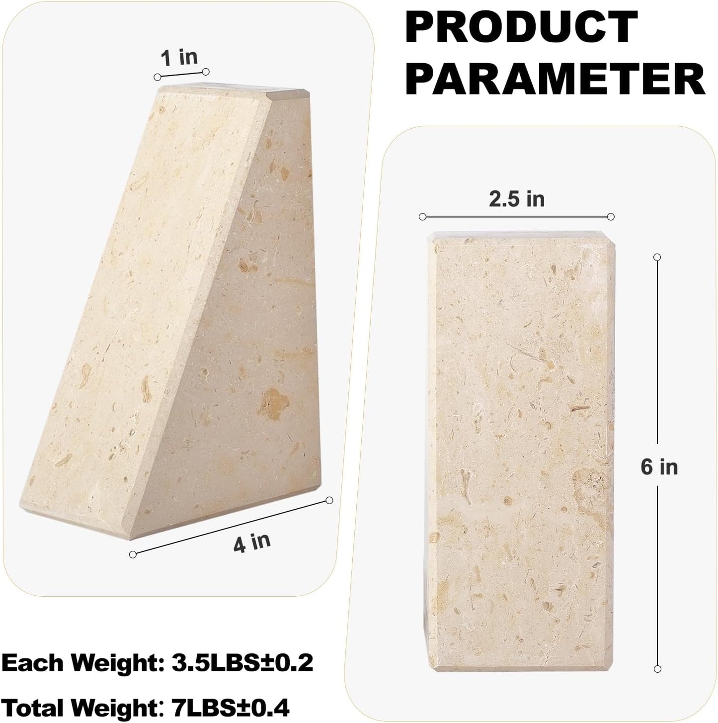 Marble Bookends for Heavy Books, Decorative Book Ends for Shelves, Beige Stone Durable and Heavy-Duty Book Ends for Hardback Books & CDS, Unique Book Stopper & Holder, Set of 2