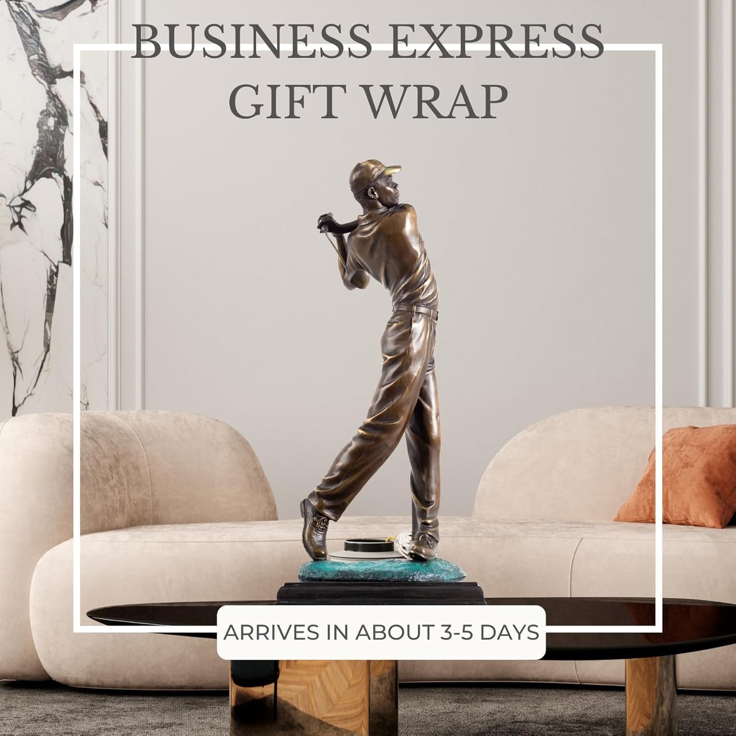 22.8'' Golf Man Bronze Statue, Classical Golfer Bronze Figurine Sculpture with Marble Base Modern Art Crafts for Home Office Decor Gift