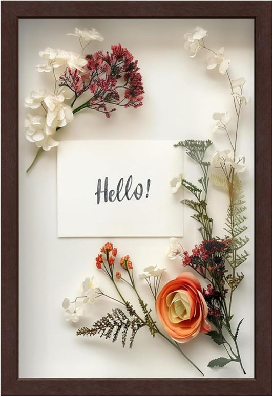 FrameWorks 12" x 18" Mahogany Wooden Shadow Box Frame – Soft Felt Back, Tempered Glass, and Included Elegant White Ball Push Pins