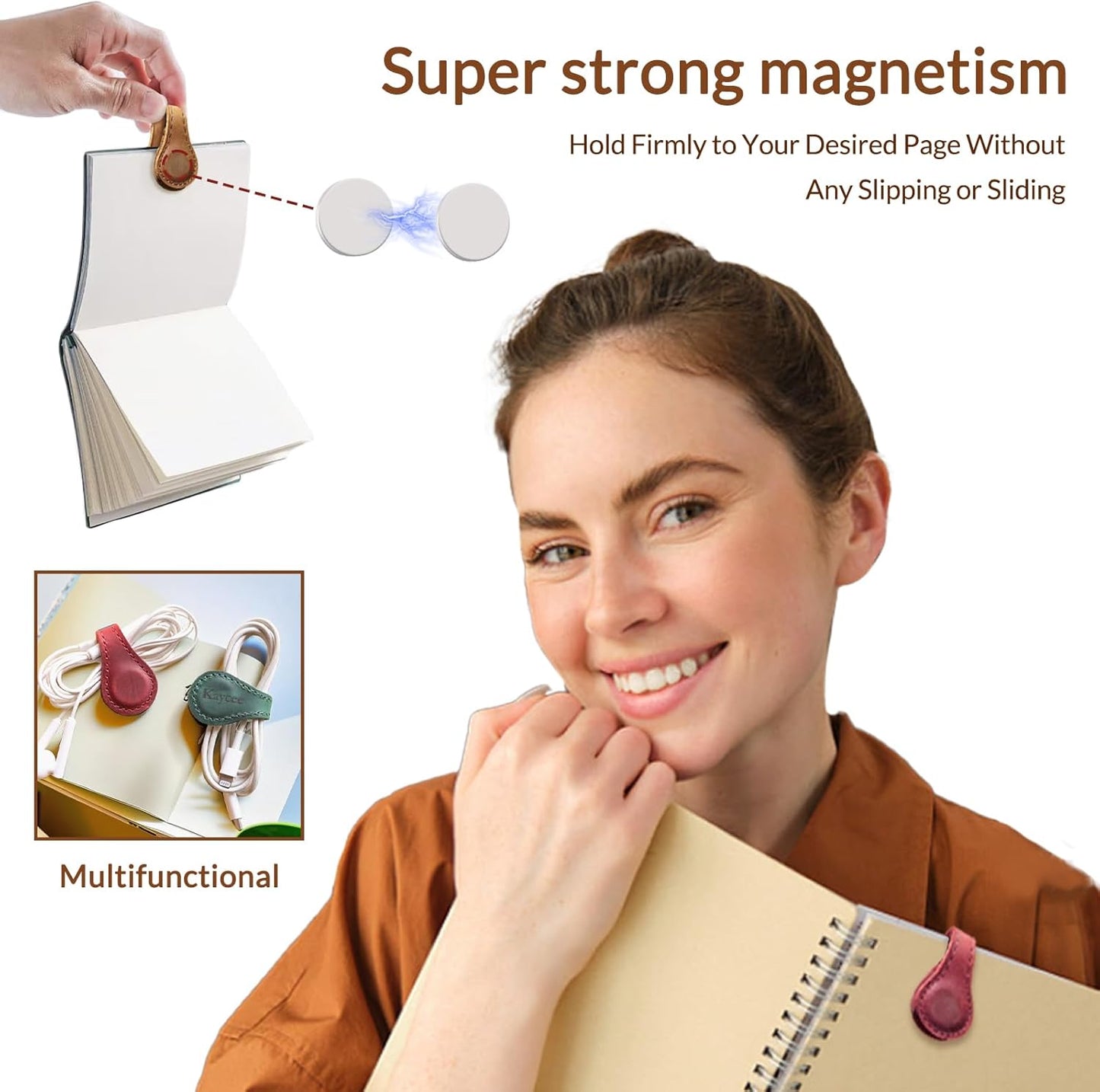 Custom Leather Magnetic Bookmarks Personalized Vintage Engraved Name Initials Text Book Marker Clips Customized Gifts for Readers Kids Book Lovers Classmate (Customizable)