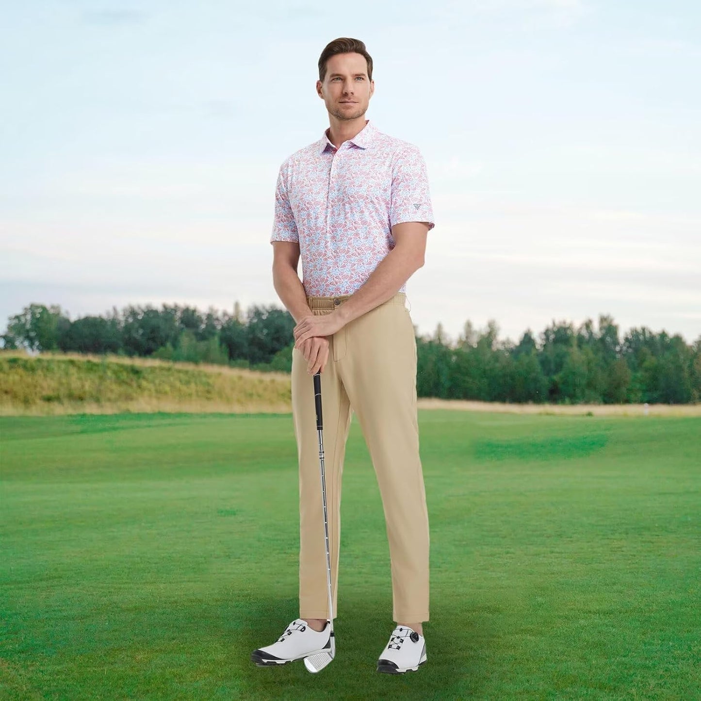 M MAELREG Mens Golf Shirt Short Sleeve Dry Fit Print Moisture Wicking Performance Patterns Collared Polo Shirt