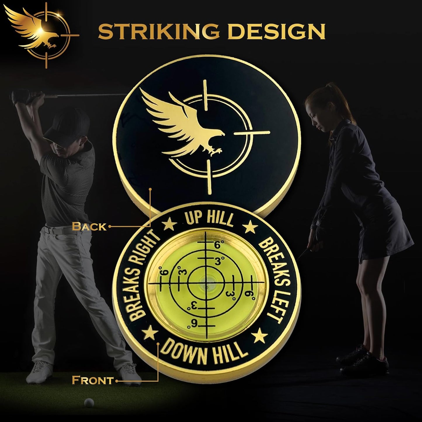 GOLD'N GOLF Pro Golf Green Reader, Level Golf Accessories for Men and Women, Golf Ball Marker, Putting Green Reading aid, Beautiful Gift for Golf Lovers