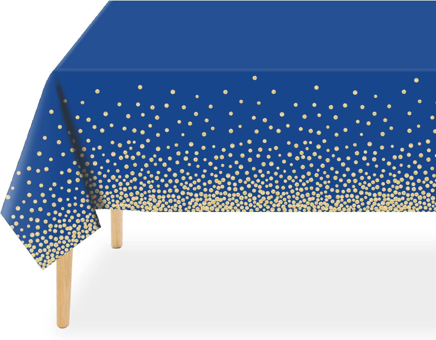 QIKSION 3 Pack Navy Blue and Gold Dot Tablecloth for Parties, Disposable Blue Table Cloths for Birthday, Graduation Party Table Cover for Rectangle Tables(54 × 108 Inch)