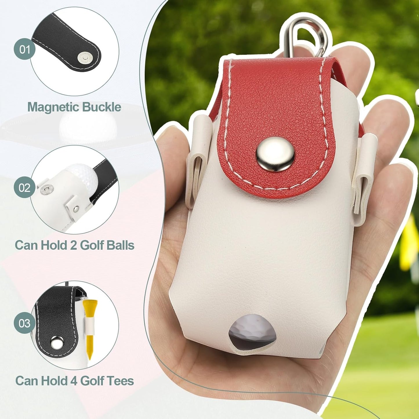 uxcell Golf Ball Bag, Portable PU Leather Golf Ball Pouch with Belt Clip Storage Bag with Tee Holder for Men and Women