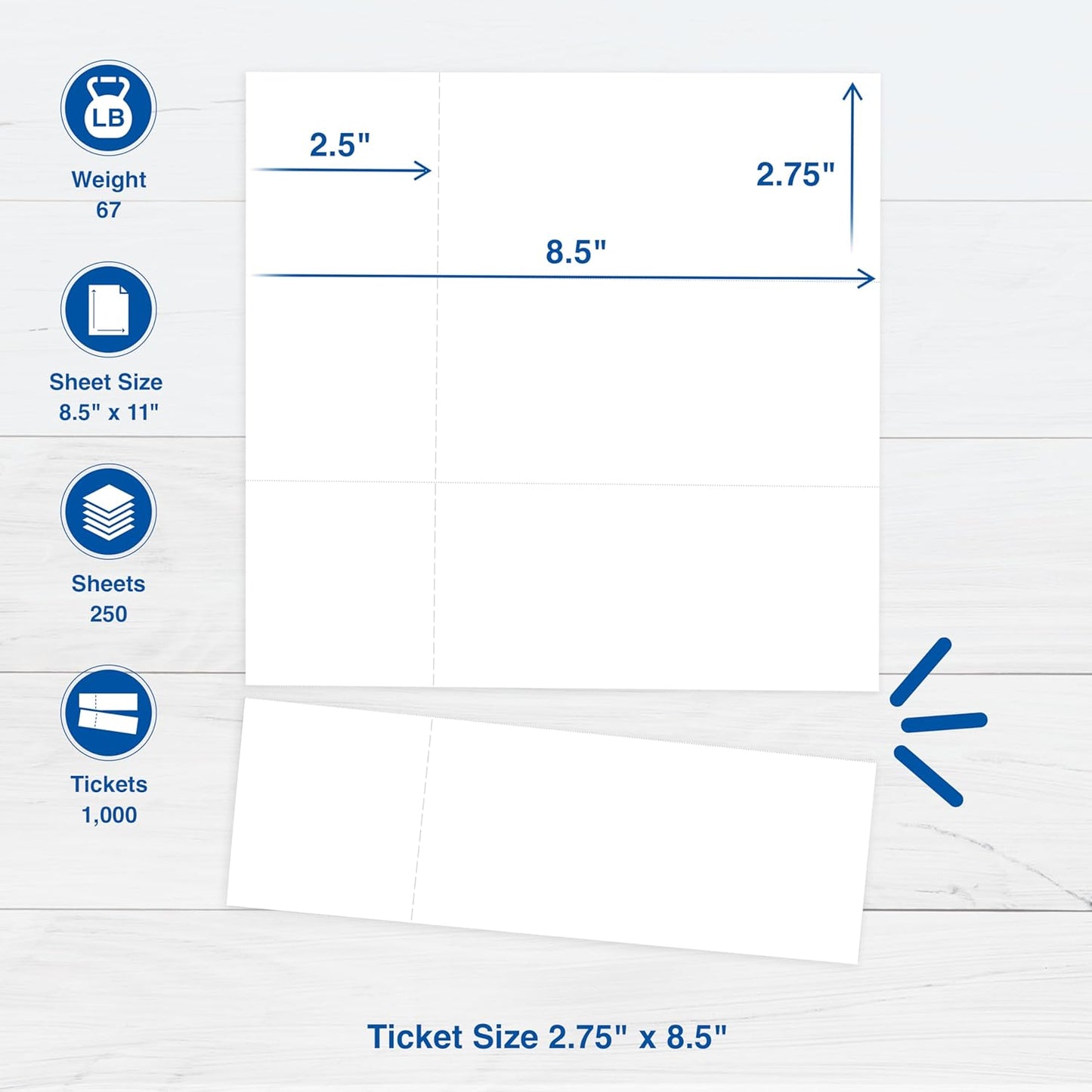 PrintWorks Printable Raffle Tickets With Tear-Away Stubs for Events & Fundraisers - 1000 Custom Tickets (Size 2.75" x 8.5") - 4 per Sheet - 250 Sheets (8.5" x 11") - Made in the USA - White (04295)
