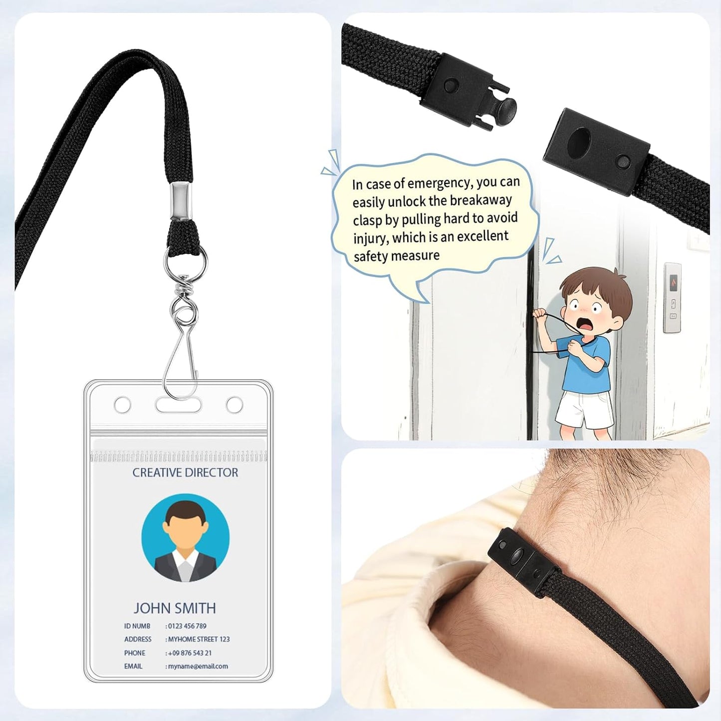 50 Pcs Breakaway Lanyard for Id Badges Lanyards Break Away Safety Lanyard Teacher Volunteer Student Team Lanyards for Keys (Black)