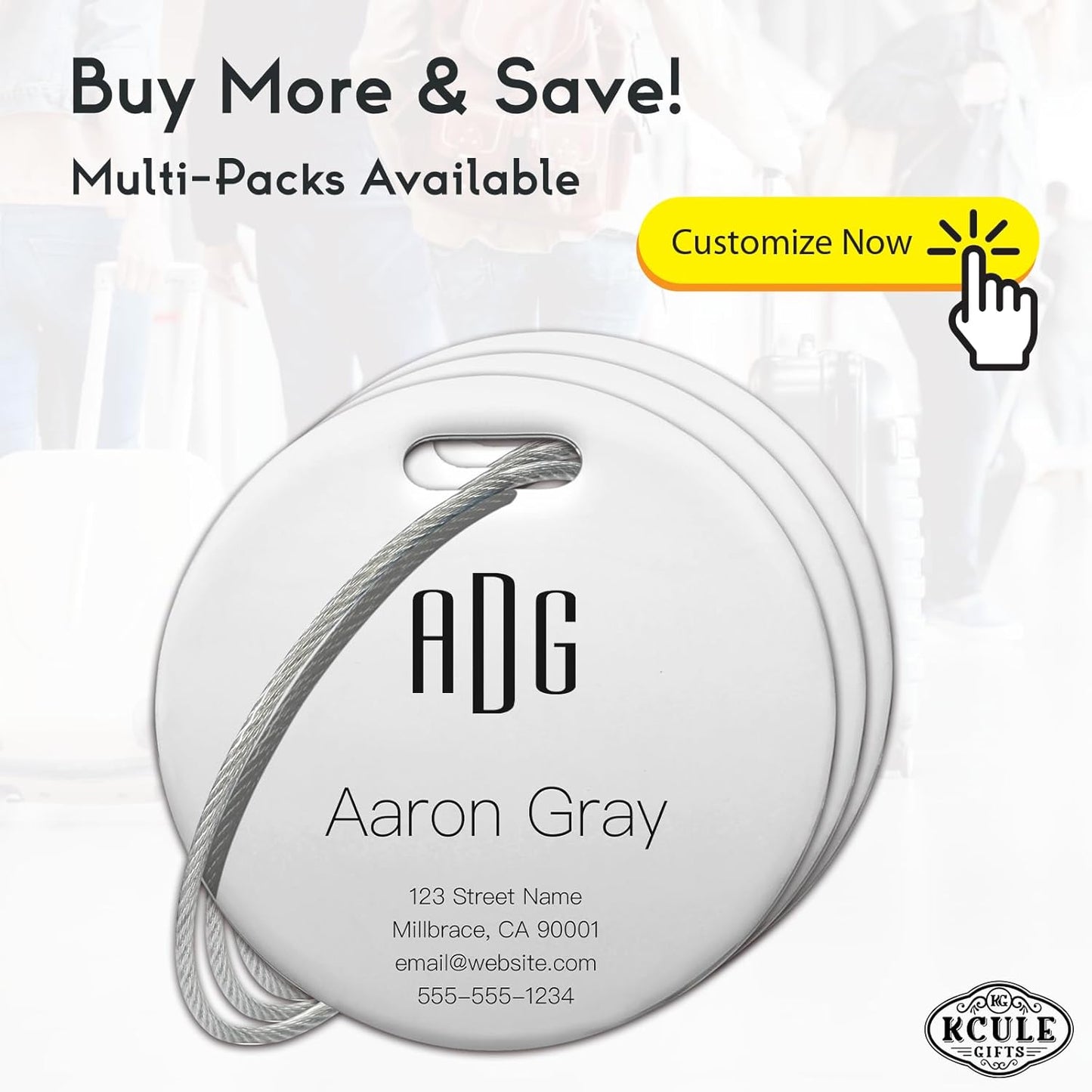 Personalized Luggage Tags for Suitcases - Stainless Steel Custom Luggage Tags for Backpacks & Bags, Sturdy, Waterproof & Heavy Duty (Silver/Round)