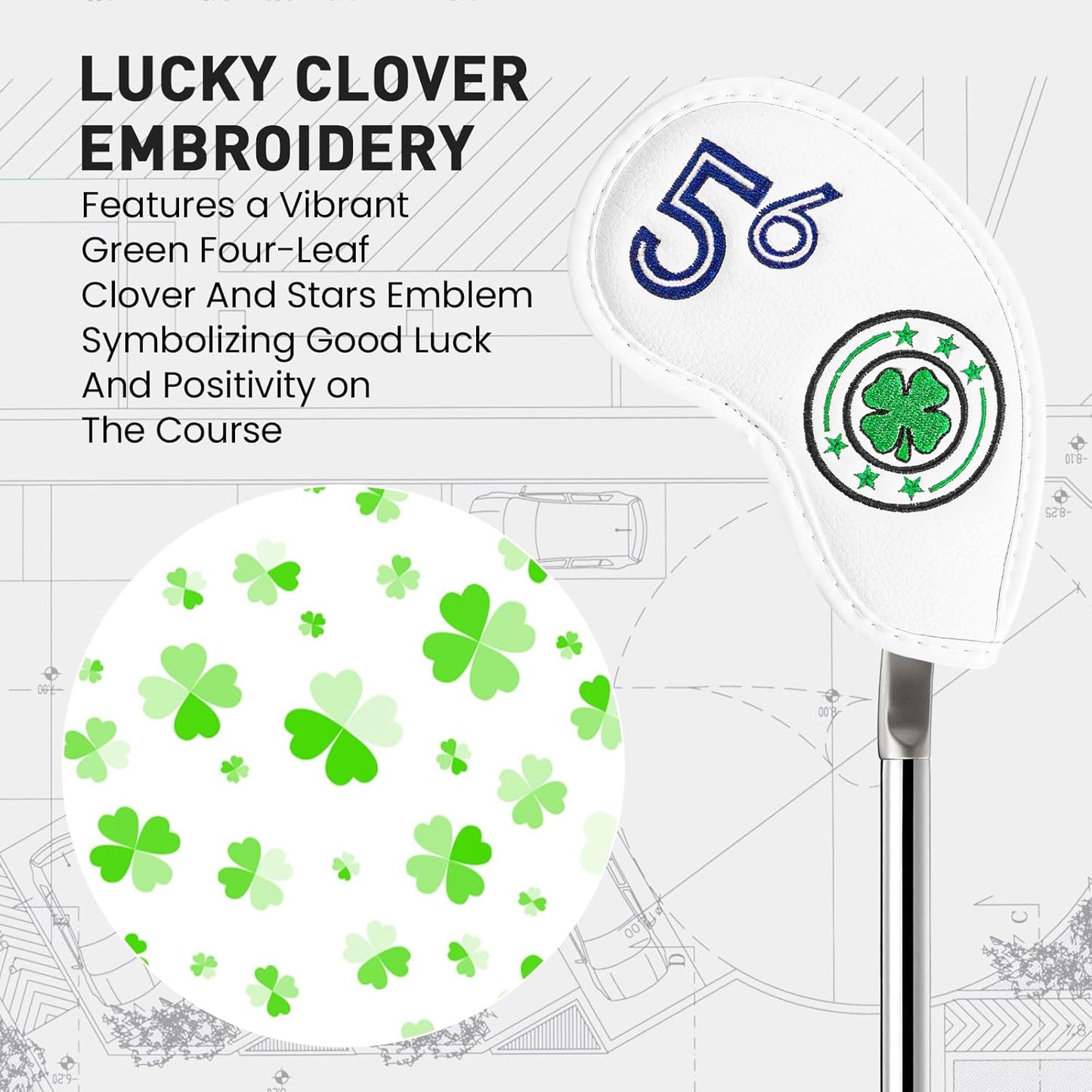 Golf Iron Wedge Head Covers 52° 54° 56° 60° 1 or 4 Pack, Synthetic Leather Clover USA Flag Design Club Head Protection, Universal Headcover Fit Iron Clubs for Men Women