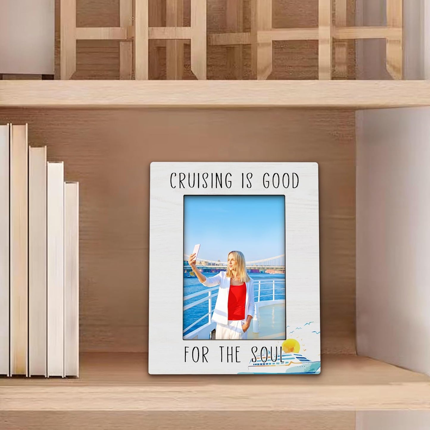 Cruise Gifts Picture Frame 5x7, Cruising Holiday Decor Photo Frame, Beach Travel PictureFrame for Friends, Cruising is Good for the Soul Wooden Picture Photo Frames for Desk Home Room Decor